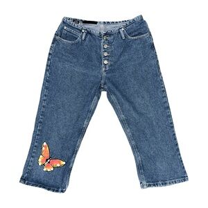 Vintage No Boundaries Low Waist Blue Denim Butterfly Capri Jeans Size 11